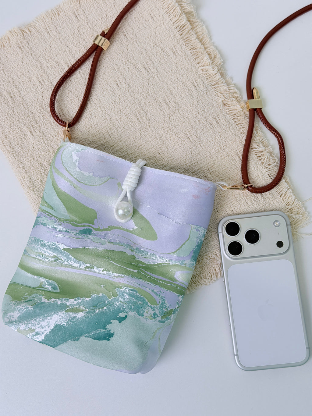 Silk Lacquer Phone Bag— A Hand-Floated Landscape