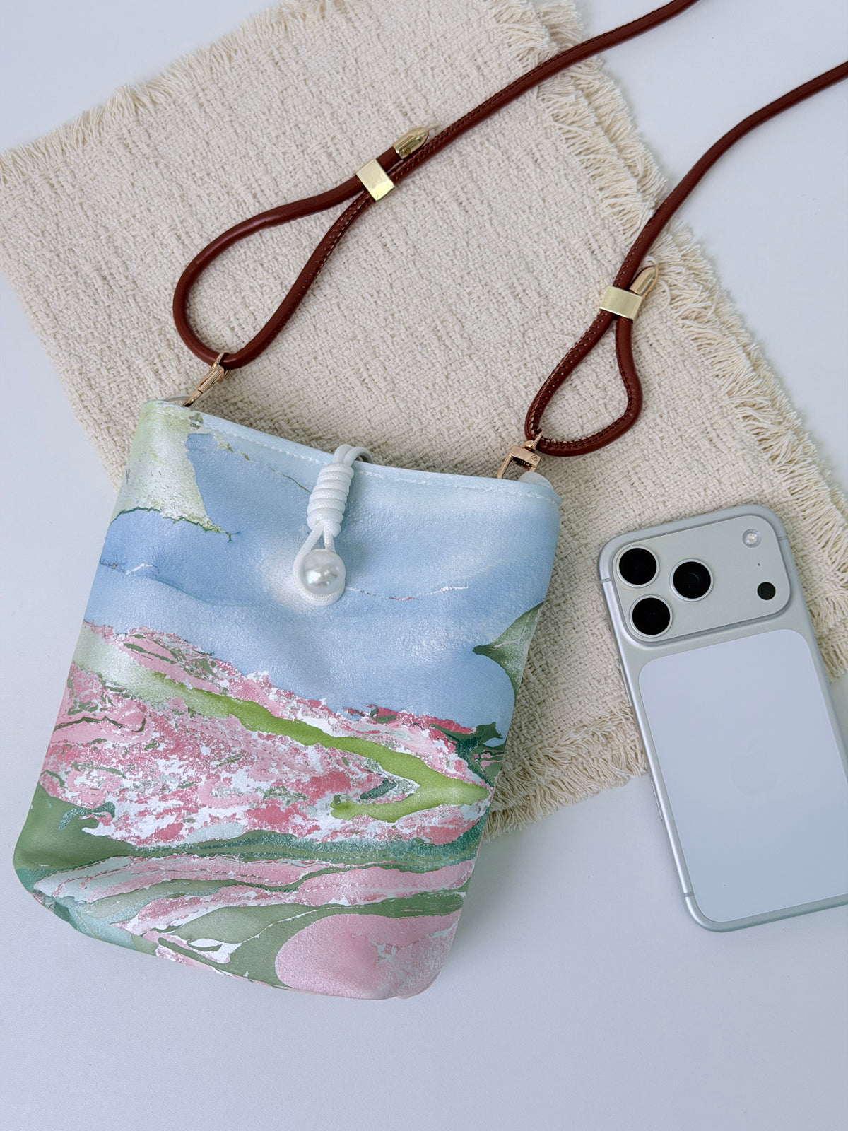 Silk Lacquer Phone Bag— A Hand-Floated Landscape
