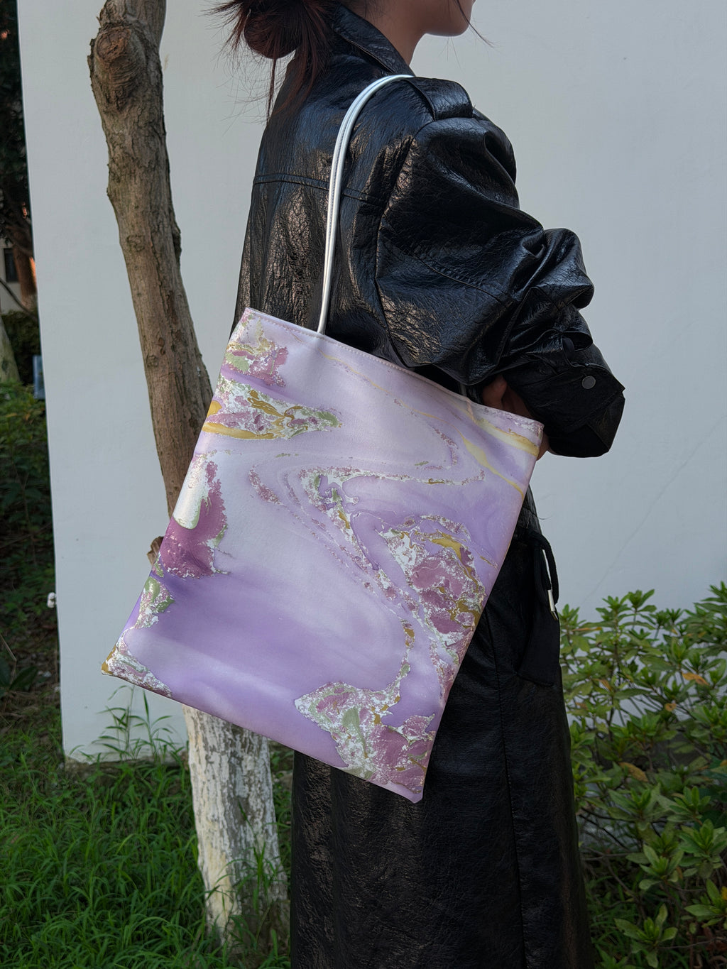 Silk Lacquer Shoulder Bag — A Hand-Floated Landscape