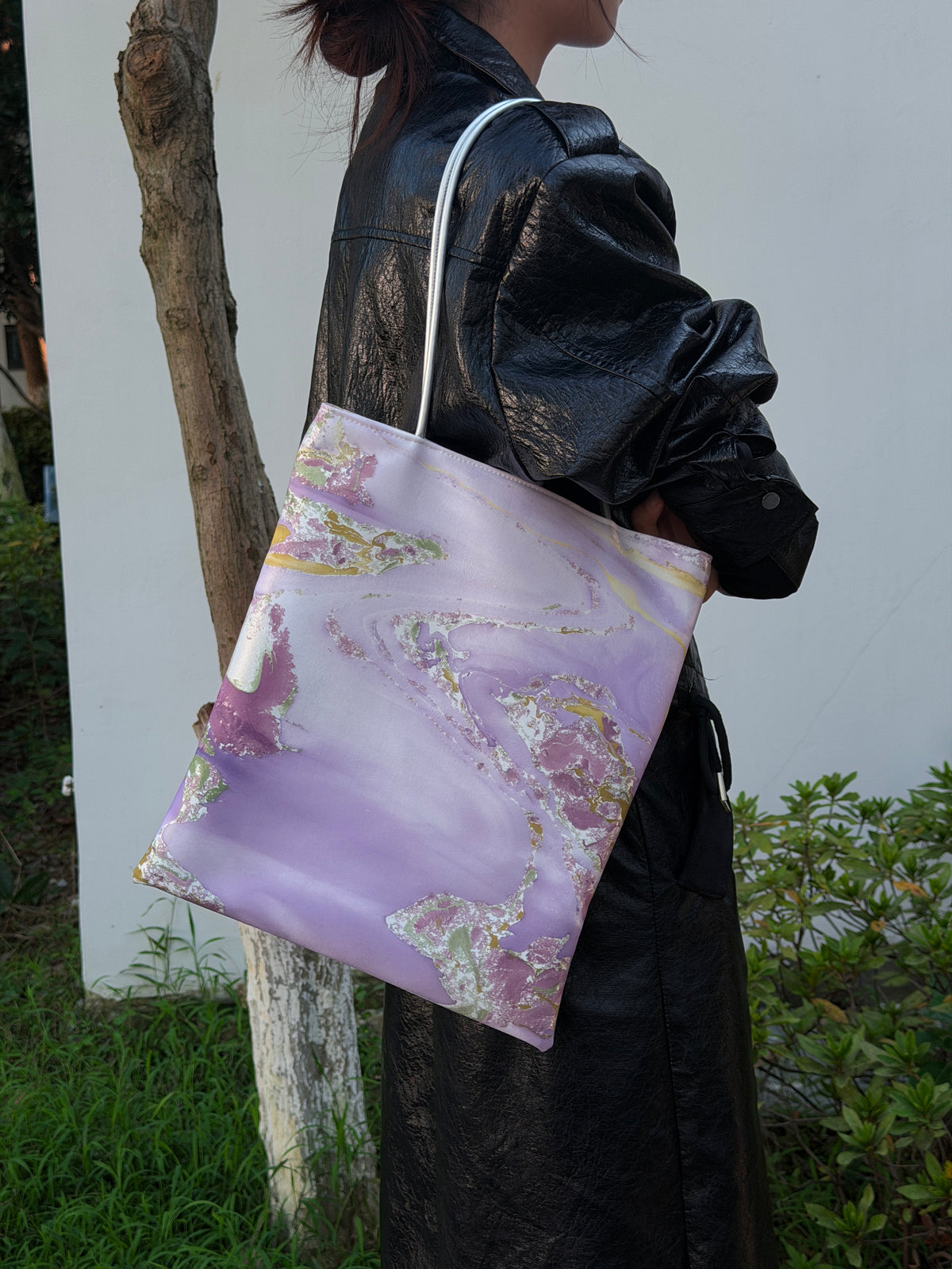 Silk Lacquer Shoulder Bag — A Hand-Floated Landscape