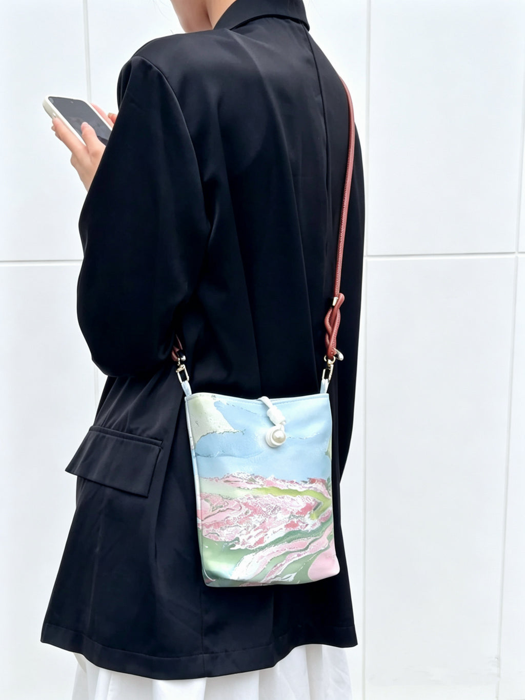 Silk Lacquer Phone Bag— A Hand-Floated Landscape