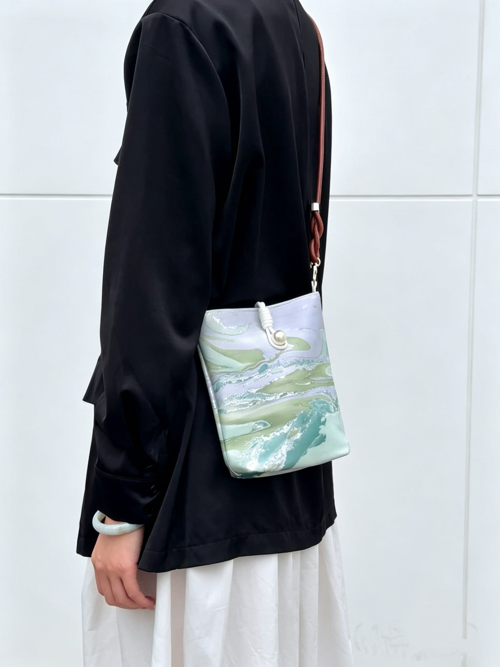 Silk Lacquer Phone Bag— A Hand-Floated Landscape